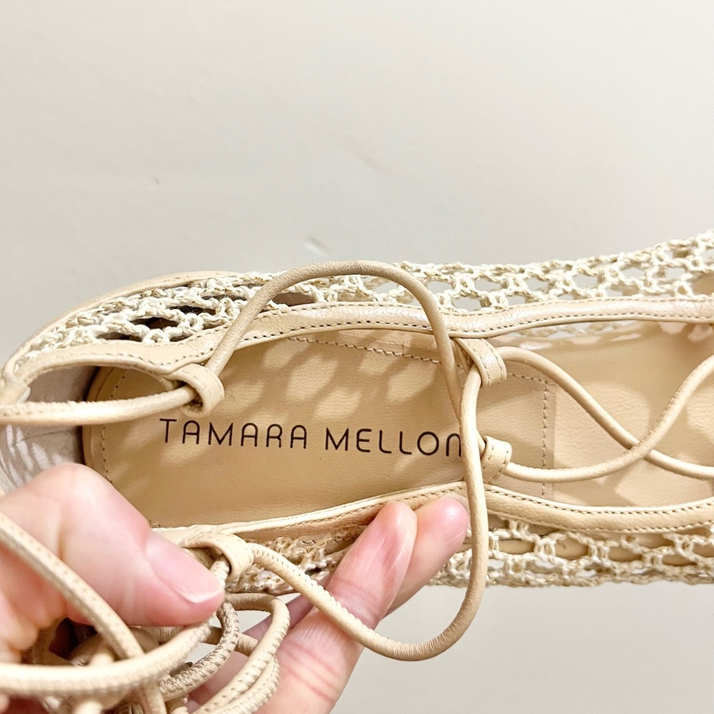 Tamara Mellon Next Step Woven Ankle Wrap Ballet Flats in Natural, EU 40 (US 10) - Picture 9 of 15